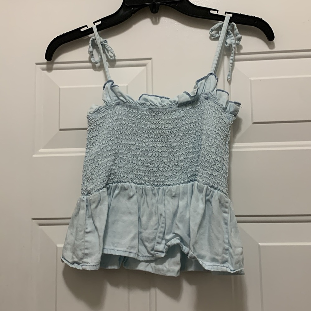 3/$15 Harper Heritage blue size XXS ruffled smocked baby top with beige buttons - Picture 6 of 6